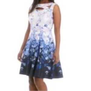 GABBY SKYE floral print scuba fit and flare dress with cutout detailing size 12